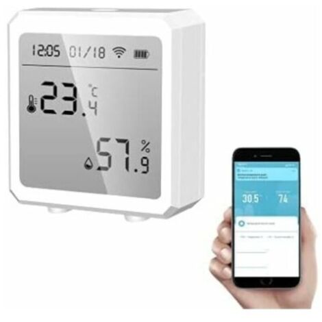 Smart WiFi Thermometer Hygrometer + Bluetooth Temperature and Humidity Sensor with Backlight for Indoor/Outdoor Use, App Controlled by Tuya (White)