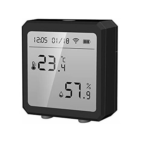 Smart WiFi Thermometer Hygrometer + Bluetooth Temperature and Humidity Sensor with Indoor/Outdoor Backlight, Tuya APP Control（Black）