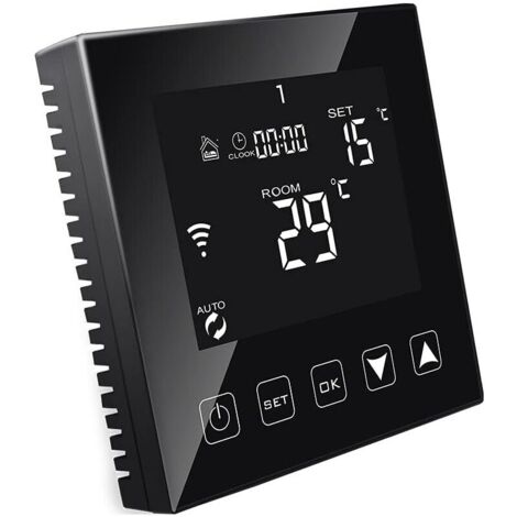 Smart WiFi Thermostat for Electric Underfloor Heating with Sensor, Compatible with Alexa, Programmable Connected Thermostat for Electric Underfloor Heating, 16A, Black