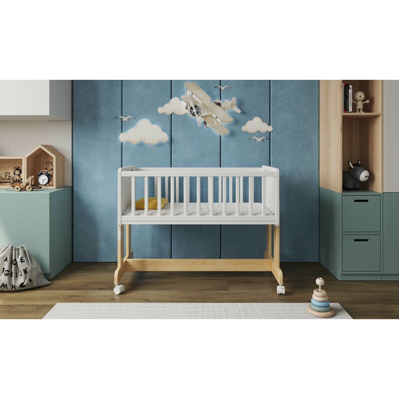 SmartCrib 6in1 Bedside Crib 90x40cm with Aloe Vera Quilted mattress (White/Pine) - White/Pine