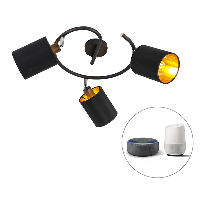 Qazqa - Smarte moderne Deckenleuchte schwarz inkl. 3 WiFi B35 - Lofty - Schwarz