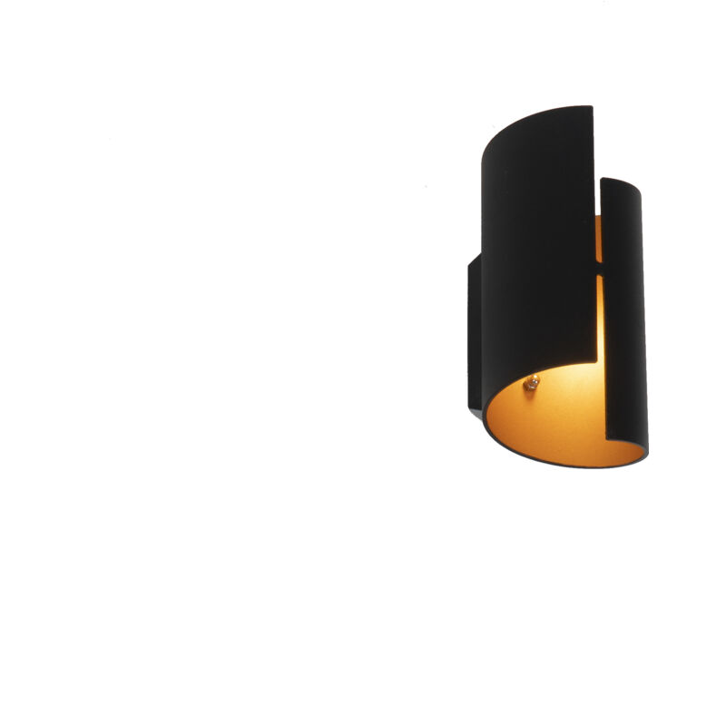 Qazqa Smarte Wandleuchte Schwarz Mit Goldener Innenseite Inkl. Wlan G9 - Faldo