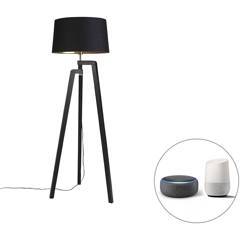 Qazqa Smartes Stehlampenstativ Mit Schirm Schwarz Mit Gold 50 Cm Inkl. Wif A60 - Puros