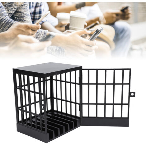 Smartphone-Schließfach – Sicherer Kunststoffkäfig für 6 Smartphones für Familie/Schule/Party – Schwarz, abschließbar, Maße 13 x 15 x 19 cm, mit 2 Schlüsseln