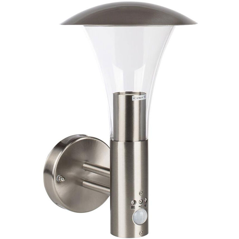 Image of Lampada da parete con rilevatore di movimento, lampada da esterno, lampada da parete, lampada da facciata, acciaio inossidabile, argento, 1x E27, L