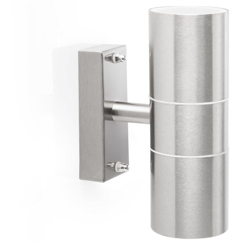 Applique d'extérieur up down façade lumière porte d'entrée applique murale 2 flammes, acier inoxydable argent, 2x GU10, DxH 6x17 cm