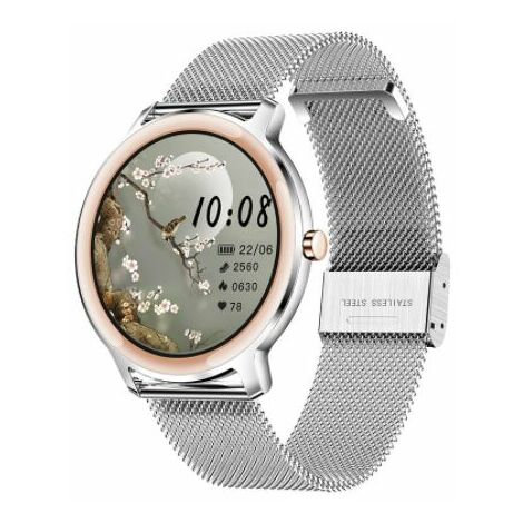 Smartwatch Femme, 1,1 pouce Smartwatch Montre de Sport Moniteur de Fréquence Cardiaque Podomètre, IP67 Montre Intelligente Femme pour Android et iOS, Argent