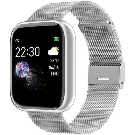 Smartwatch - Montre intelligente pour femme avec écran tactile, bracelet d'activité intelligent avec moniteur de fréquence cardiaque - Moniteur de sommeil - Acier argenté