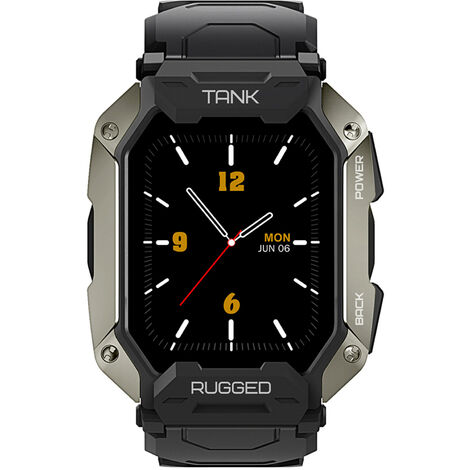 Smartwatch robuste pour sports de plein air 1,72 '' 280 * 320px Écran tactile complet Tough Body BT Call / Music 5ATM & IP69K Moniteur de fréquence cardiaque étanche 24H 50 jours en veille 24 modes sportifs