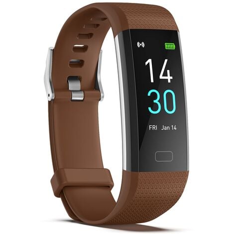 Smartwatch Température Corporelle, Bracelet Intelligent Étanche Femmes Hommes Montre de Sport Intelligente Podomètre Courir Sommeil Fitness Tracker d'Activité pour, marron