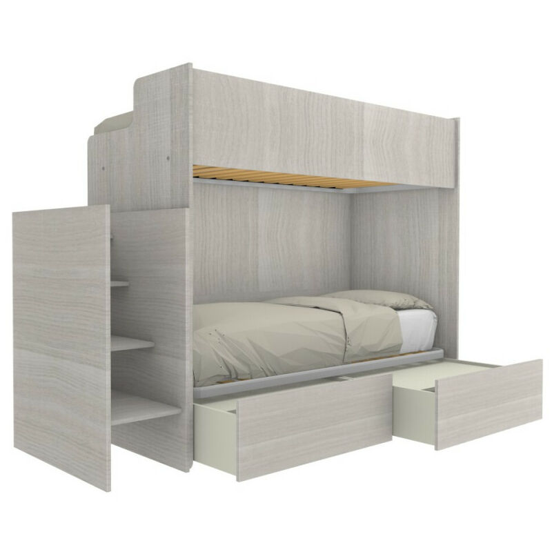 Mobilfino Camerette - Lit superposé minimaliste avec troisième lit gigogne - Chêne de roche