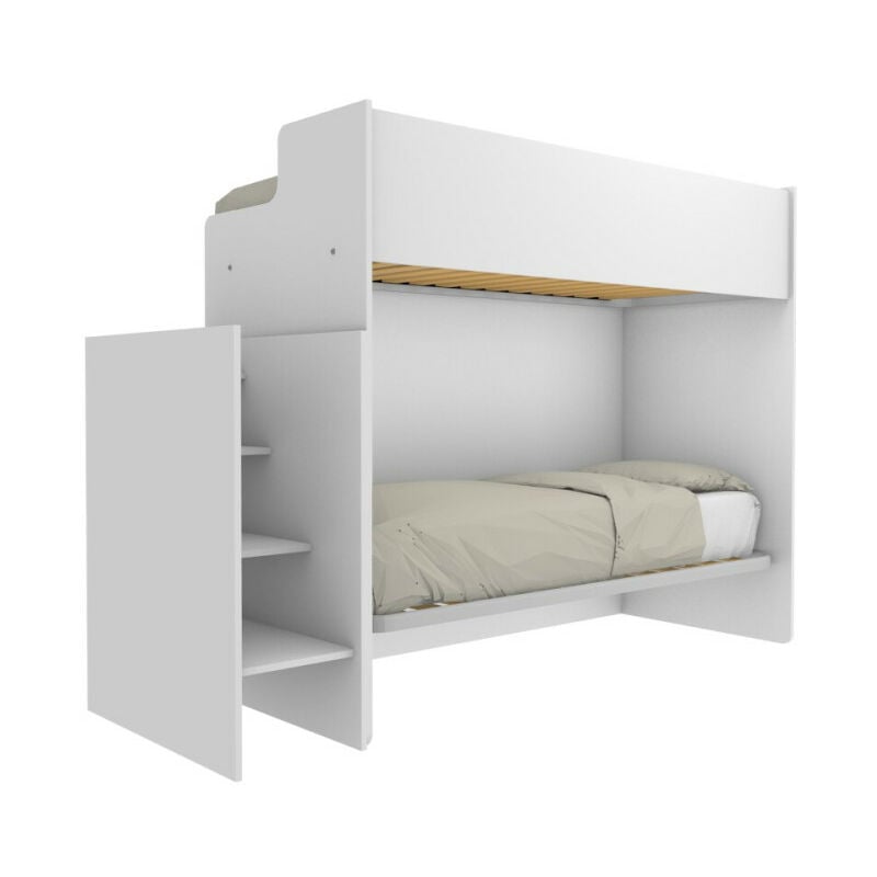 Mobilfino Camerette - Lit superposé minimaliste avec troisième lit gigogne - blanc