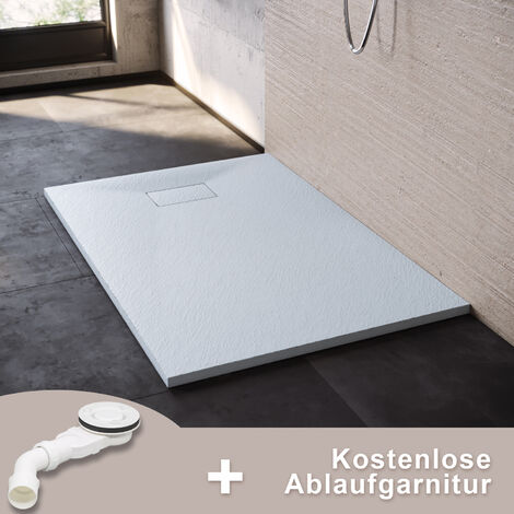 SMC Duschtasse 30mm Duschwanne Rechteckig mit Ablaufgarnitur Steinoptik 1200x800x32mm