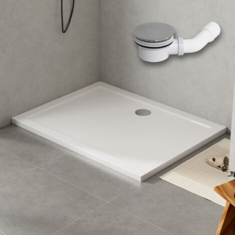 SMC Duschwanne 120x80 cm Dusche weiß in Hochglanz Duschtasse Brausewanne flach quadratisch mit Ablaufgarnitur