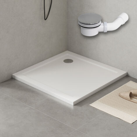 SMC Duschwanne 80x80 cm Dusche weiß in Hochglanz Duschtasse Brausewanne flach quadratisch mit Ablaufgarnitur
