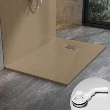 SMC Duschwanne Duschtasse Superflach Duschtasse inkl. Edelstahl Abdeckung und Ablaufgarnitur, hellbraun, 140x90 cm
