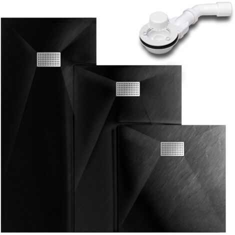 SMC Duschwanne Duschtasse Superflach Duschtasse inkl. Edelstahl Abdeckung und Ablaufgarnitur, schwarz, 120x90 cm