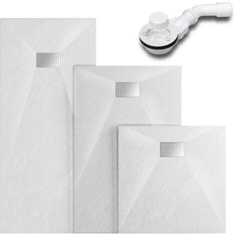 SMC Duschwanne Duschtasse Superflach Duschtasse inkl. Edelstahl Abdeckung und Ablaufgarnitur, weiß, 100x90 cm