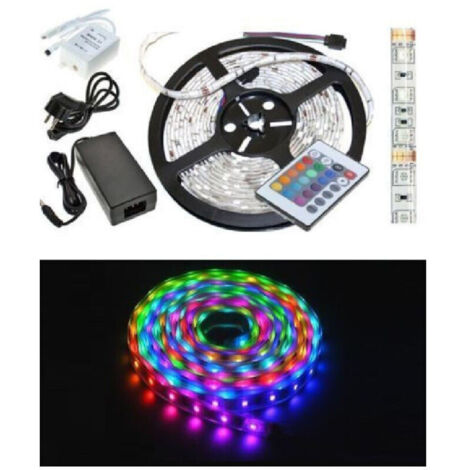 SMD 5050 RGB LED-Streifen IP65, 5 Meter tatsächliche Länge, inklusive Netzteil und Fernbedienung