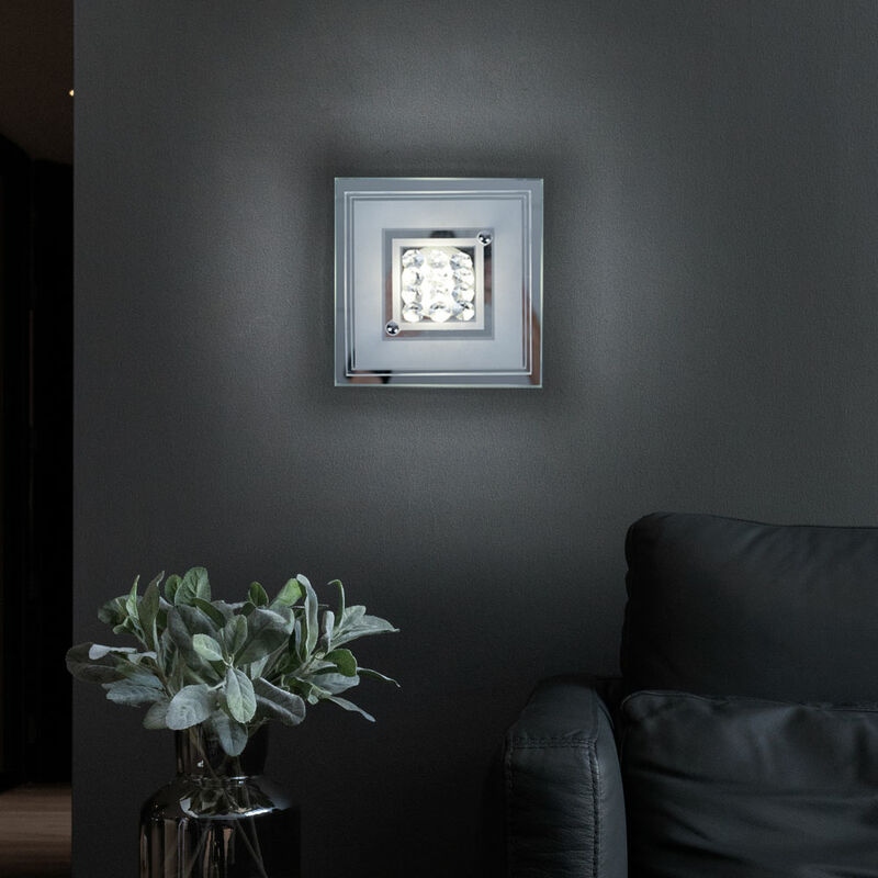 Image of SMD LED plafoniera lampada da parete plafoniera soggiorno lampada lampada da cucina, interruttore cristalli, vetro cromato, LxPxH 14x14x7 cm
