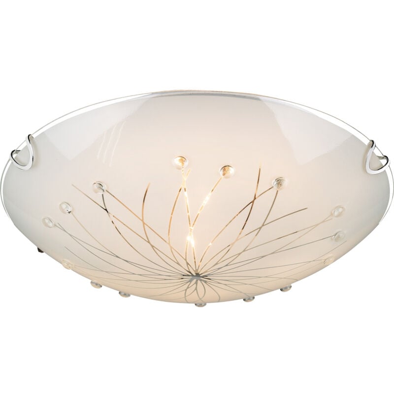 Plafonnier plafonnier salon lampe salle à manger lampe couloir, 2 ampoules verre satiné métal chrome, led 10W 1620Lm blanc chaud, DxH 30x6,5cm