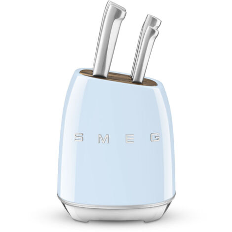 Smeg – Bloc de 6 couteaux en inox bleu pastel – Couteau utilitaire, chef, à viande, légumes, pain, Santoku – KBSF02PB