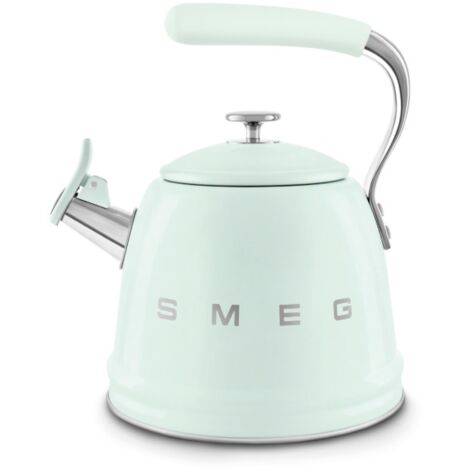 Smeg – Bouilloire sifflante 2,3L inox vert d'eau – Poignée silicone résistante à la chaleur – Compatible induction – WKF01PG
