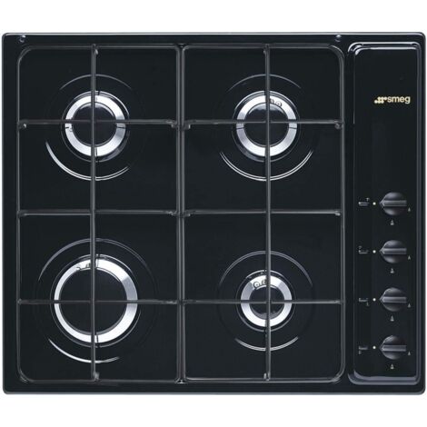 Smeg – Plaque de cuisson gaz 60 cm – S64SN – 4 foyers – Brûleur large 3100 W – Intégré – Noir