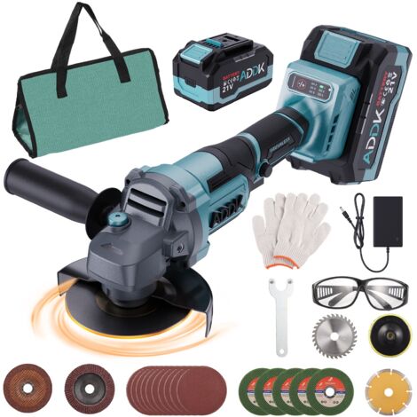 EIFSON 21V, batteria 2x4,0Ah, 9000 giri/min, smerigliatrice angolare da 125 mm, motore brushless, cambio regolabile a 6 velocità per levigatura, taglio, lucidatura - Blu (2 batterie)