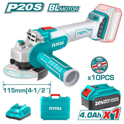 SMERIGLIATRICE ANGOLARE 115mm 20V + BATTERIA 4Ah + 10 DISCHI PER METALLO TOTAL
