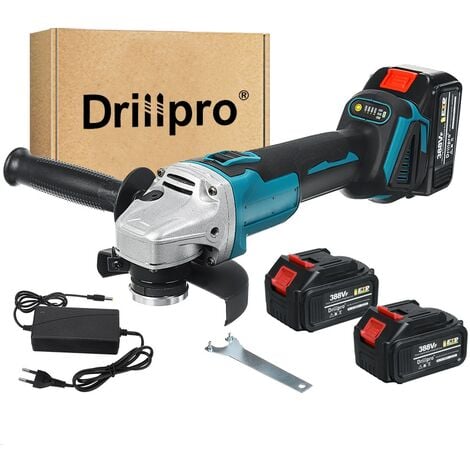 DRILLPRO Smerigliatrice angolare elettrica a batteria 18V 20000RPM 125mm con 2 batterie ZebraA