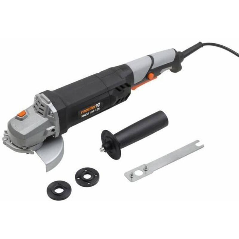 Smerigliatrice angolare 1100 w, MWS1100 – 125 – Diametro disco 125 mm – Blocco mandrino – Cappuccio di protezione regolabile senza attrezzi – Con