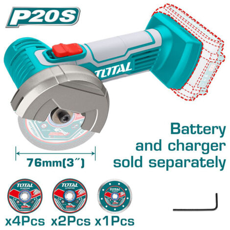 SMERIGLIATRICE ANGOLARE MINI 76mm 20V +7 DISCHI BATTERIA NON INCLUSA TOTAL