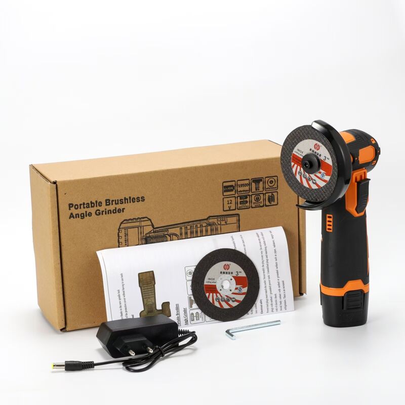Image of Smerigliatrice angolare, smerigliatrice angolare professionale a batteria da 12 V e 19500 giri/min, mini smerigliatrice angolare con 2 batterie da