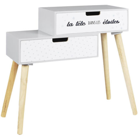 SMILE - Chevet Enfant 2 Tiroirs Gris et Blanc