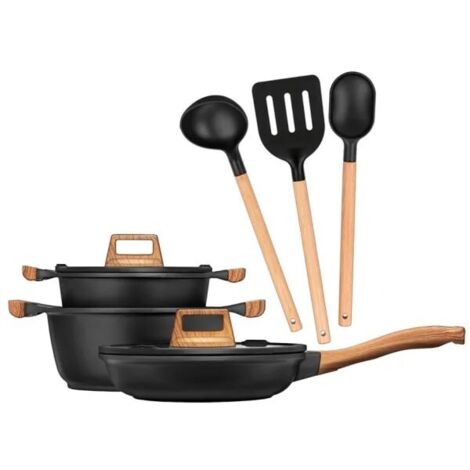 Smile MGK-23 Batería Cocina Inducción Aluminio Fundido Antiadherente sin PFOA Set Cazuelas Sartén Utensilios Negro