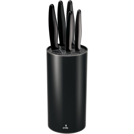 Smile SNS-3 Tacoma Juego de 5 cuchillos de cocina de acero inoxidable con recubrimiento antiadherente, bloque redondo linea moderna, negro