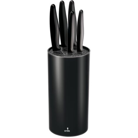Smile SNS-3 Tacoma Set de 5 coltelli de cucina de acciaio inox con rivestimento antiaderente, blocco rotondo linea moderna, nero