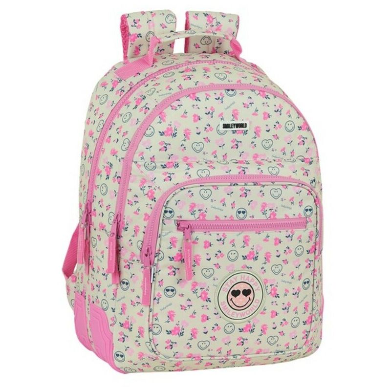 

Mochila Escolar World Garden Blanco Rosa - Smiley