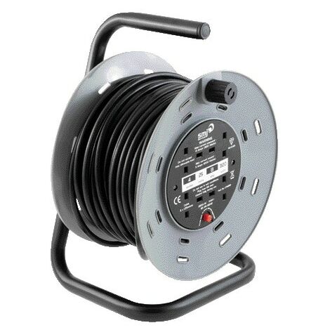 Luceco Cable Reel, Black/Grey, 13A, 25m 4 Socket Electrical Cable Reel