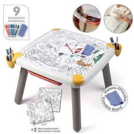 Smoby - Mesa Creativa para niños - Borrable para mesa + 2 grandes hojas para colorear - 3 compartimentos - Desde 3 años