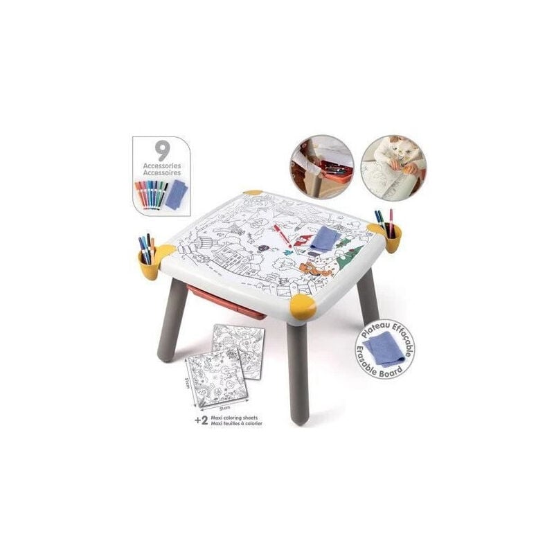 Table enfant Créative - Feutre effacable pour la table + 2 grandes feuilles de coloriage - 3 rangements - Des 3 ans - Smoby
