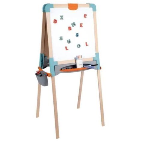 Smoby - Tableau en bois double face - Ardoise craie et Blanche magnétique - Pliable - 80 accessoires