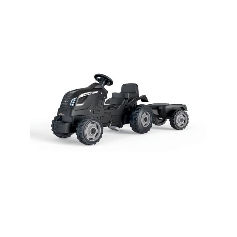 Tracteur a pédales Farmer xl + Remorque Smoby Noir - 90% Plastique recyclé- Siege ajustable - Capot ouvrant - Volant avec