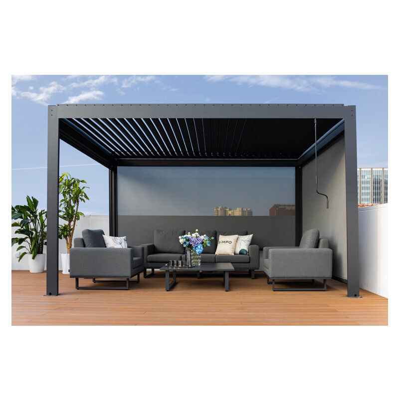 Simpo Lifestyle - Skypergs pergola Lite avec lumière led et feuille d'aluminium individuelle, manivelle interne, volets 3 côtés, 3 x 3M