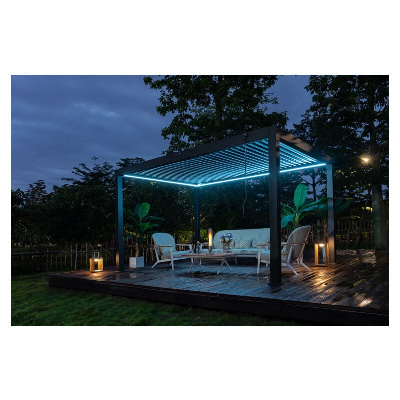 SIMPO LIFESTYLE Skypergs pergola Lite avec lumière LED et barre individuelle en aluminium, manivelle interne,4×4M