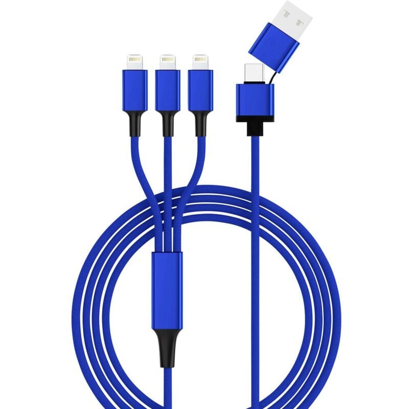 Câble de charge usb usb 2.0 usb-a mâle, usb-c® mâle, Connecteur Lightning 1.20 m bleu triolnb - Smrter
