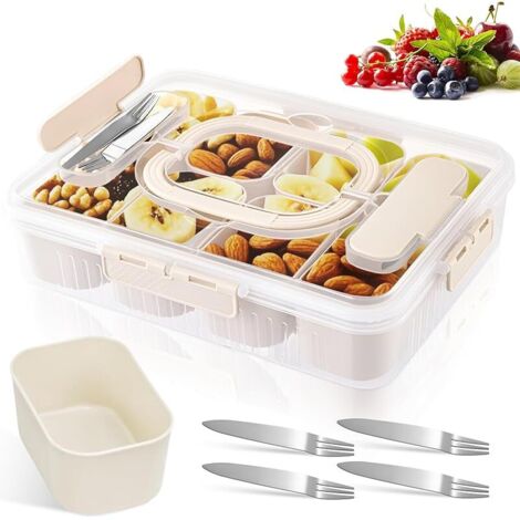 Snack Box avec 8 Compartiments & 4 Fourchettes, Boîte Compartiment Alimentaire avec Couvercle & Poignée, Bol Rangement Collation, Plateau Service Divisé, Assiette Organisateur pour Noix,Bonbons,Fruits