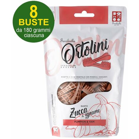 Snack Ortolotti brosses à dents pour chiens citrouille et igname Petit format 8 sachets de 180 g chacun