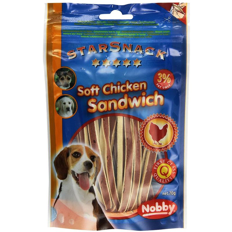 

Snack para perros Soft Chicken Sandwich 70g - Nobby